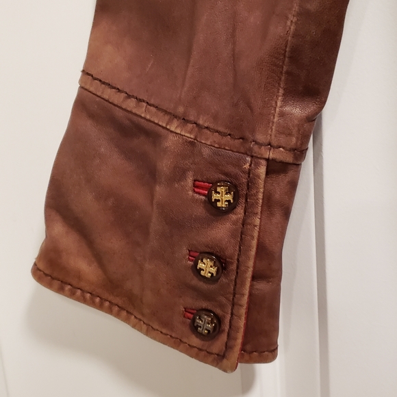 Tory Burch Leather Jacket sz 8 unique distressed style - Picture 5 of 8